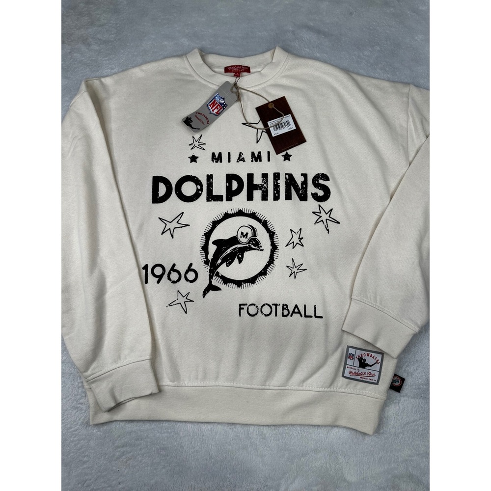 Mitchell & Ness Miami Dolphins Womens Cream Throwback Sweatshirt 1966 Large NWT